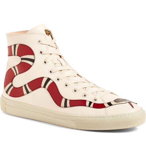 gucci leather high top with snake white|gucci embroidered sneakers.